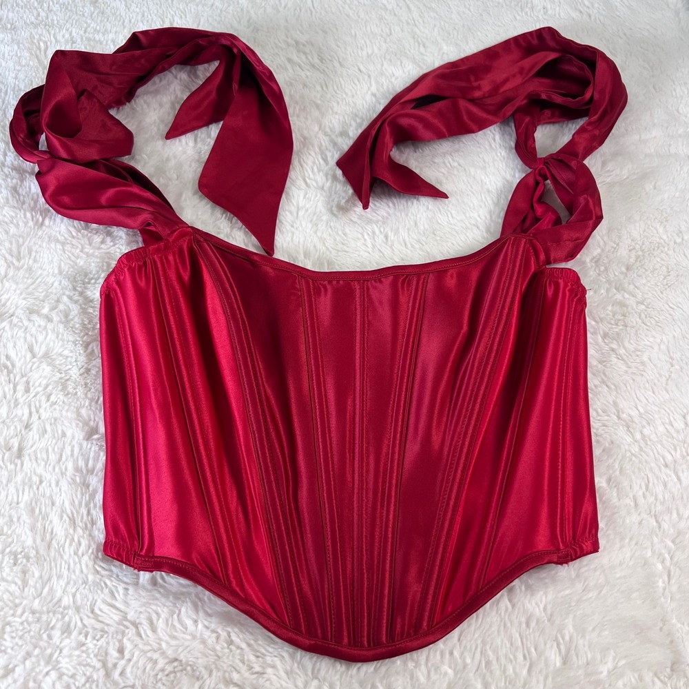 Victoria's Secret Dream Angels Red Satin Tie Strap Corset Top 905491-QD4 XS NEW
